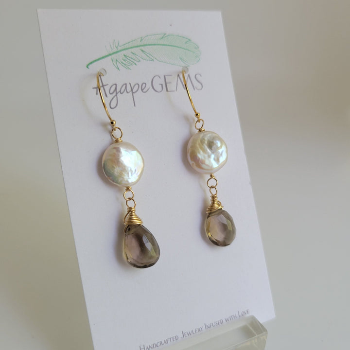 Coin Pearl &amp; Gemstone Drop Earrings - The Village Retail