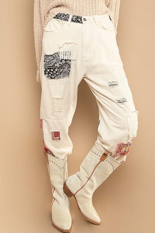 Cream Patchwork Pants - The Village Retail