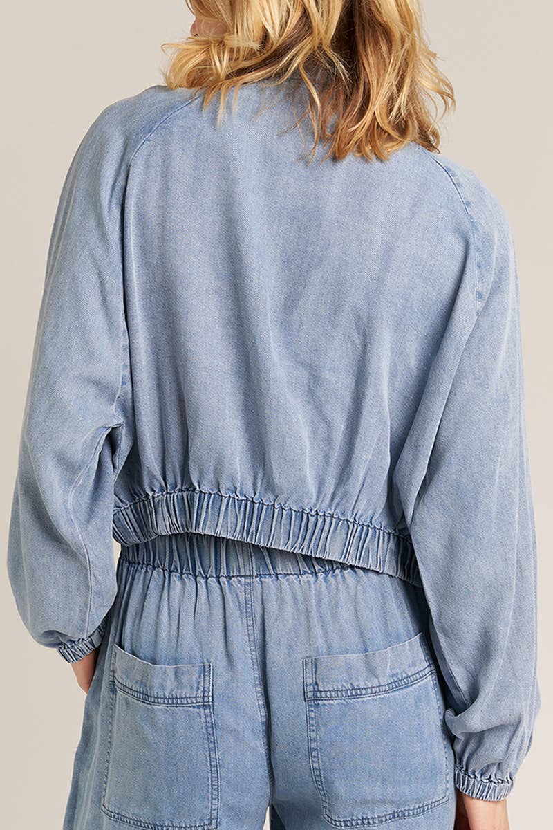 Cropped Elastic Waistband Tencel Bomber Jacket - The Village Retail