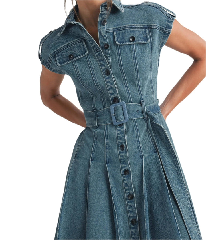 Denim Midi Dress: MIDIUM WASH / Contemporary - The Village Retail