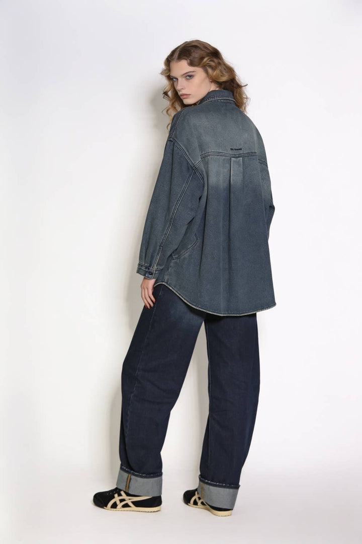 Oversized Faded Denim Shirt Jacket