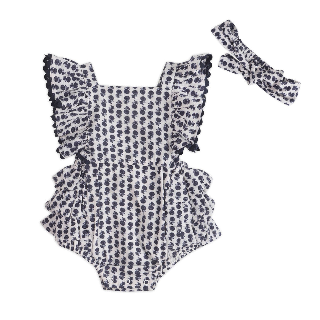 Everly Organic Blue Baby Romper & Headband Set - The Village Retail