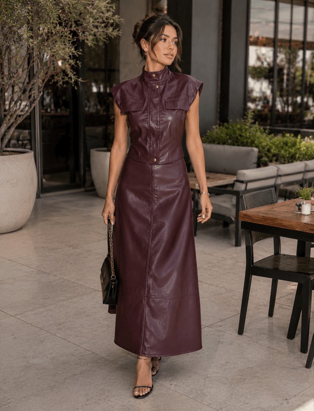 Faux Leather Utility Vest & Maxi Skirt Set - The Village Retail