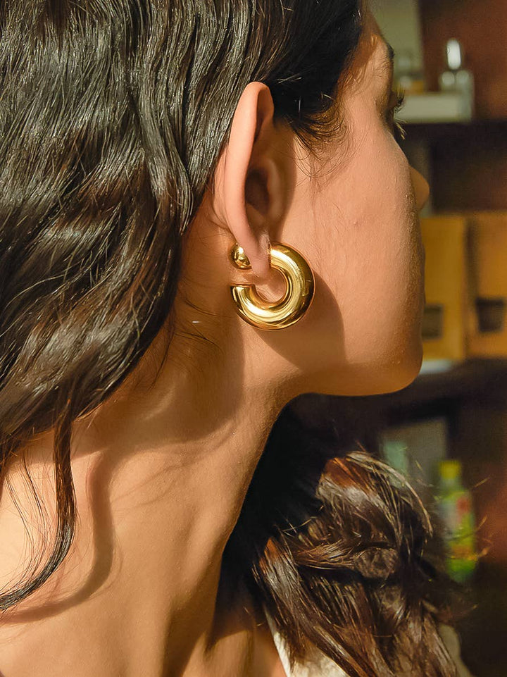 Fernanda 16K Gold Non - Tarnish Ball C Hoop Earring - The Village Retail