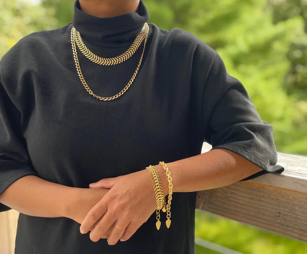Gold Chain Fish Bone Bracelet - The Village Retail