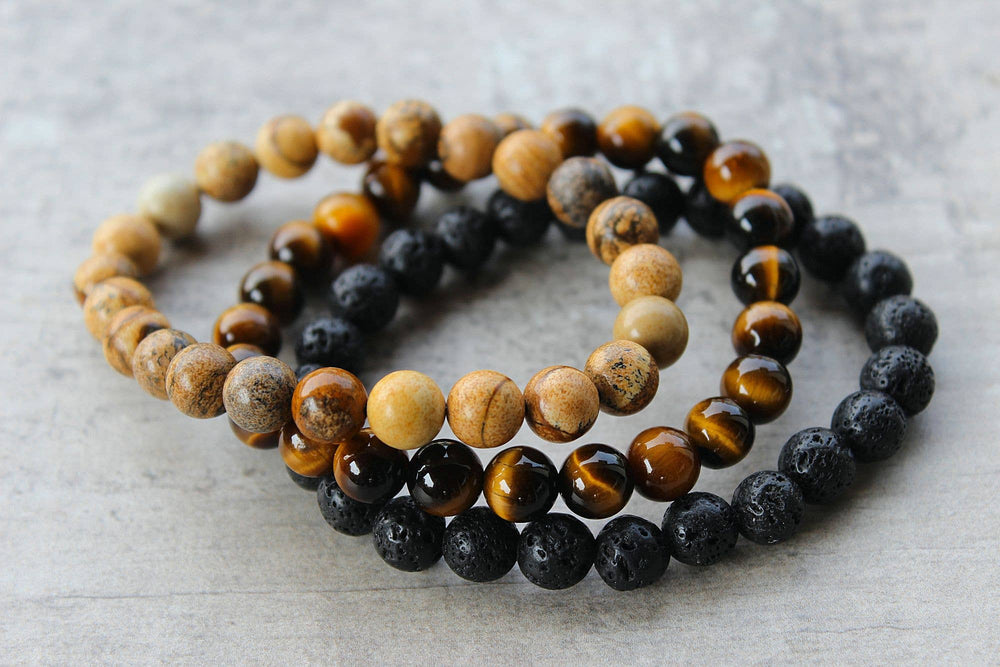 Golden Tigers Eye, Sand Jasper w/ Lava or Onyx - 3pc Set: 6mm / 3pc with Lava Stone - The Village Retail