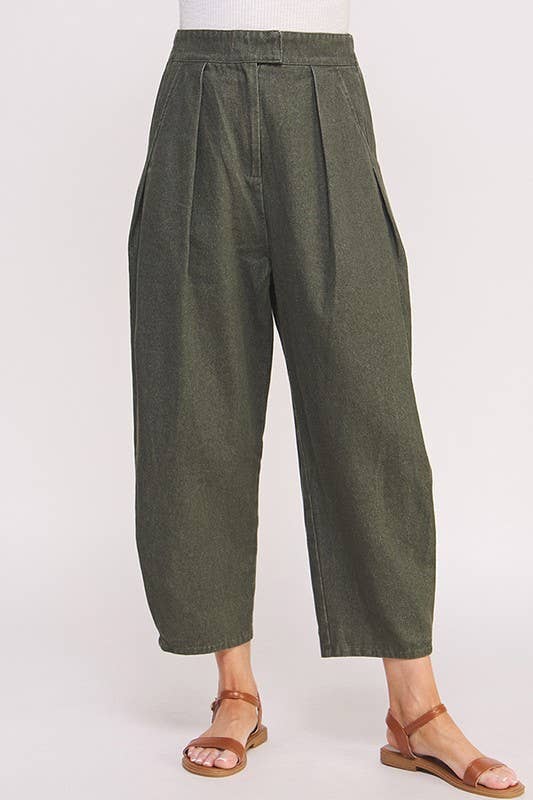 HIGH WAIST PLEATED BAGGY ANKLE LENGTH TROUSERS - The Village Retail
