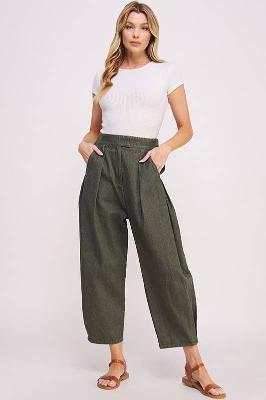 HIGH WAIST PLEATED BAGGY ANKLE LENGTH TROUSERS - The Village Retail
