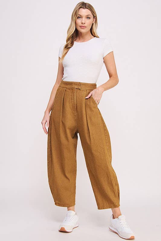 HIGH WAIST PLEATED BAGGY ANKLE LENGTH TROUSERS - The Village Retail