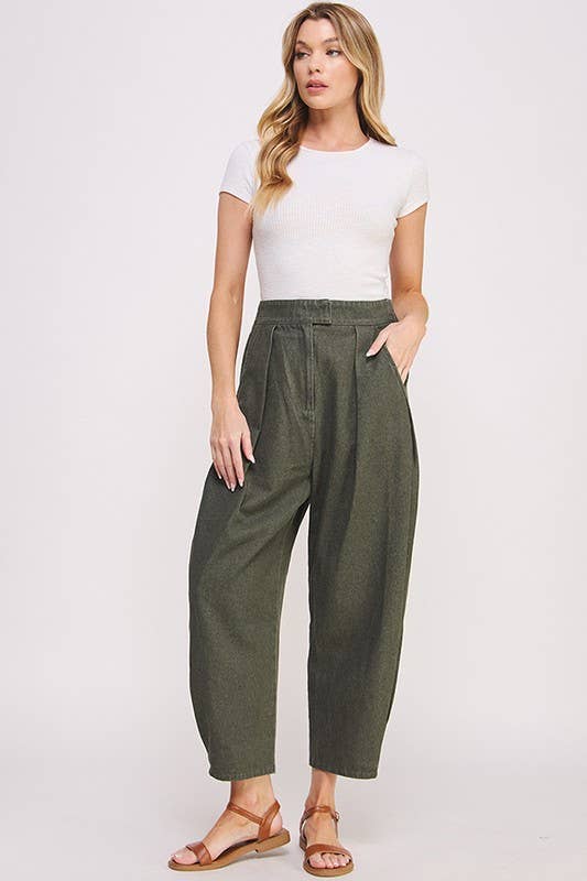 HIGH WAIST PLEATED BAGGY ANKLE LENGTH TROUSERS - The Village Retail