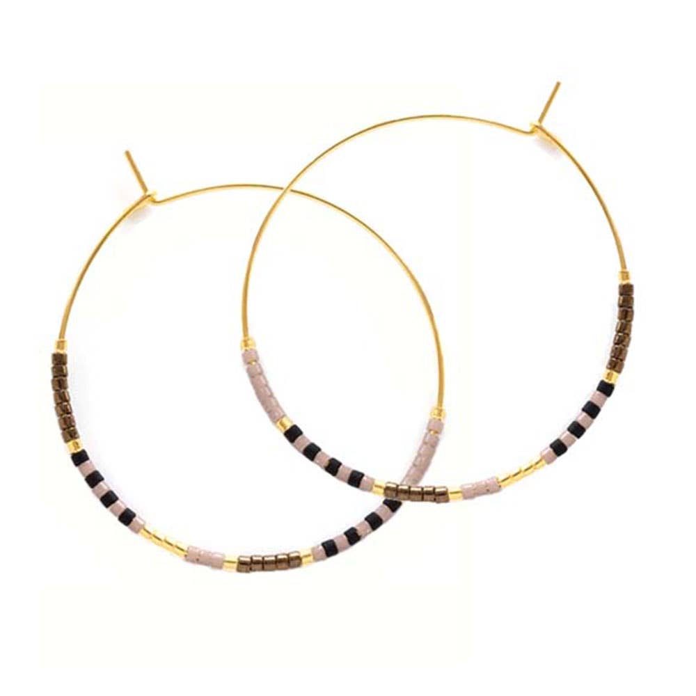 Japanese Seed Bead Hoops - multiple colorways: Bone & Black - The Village Retail
