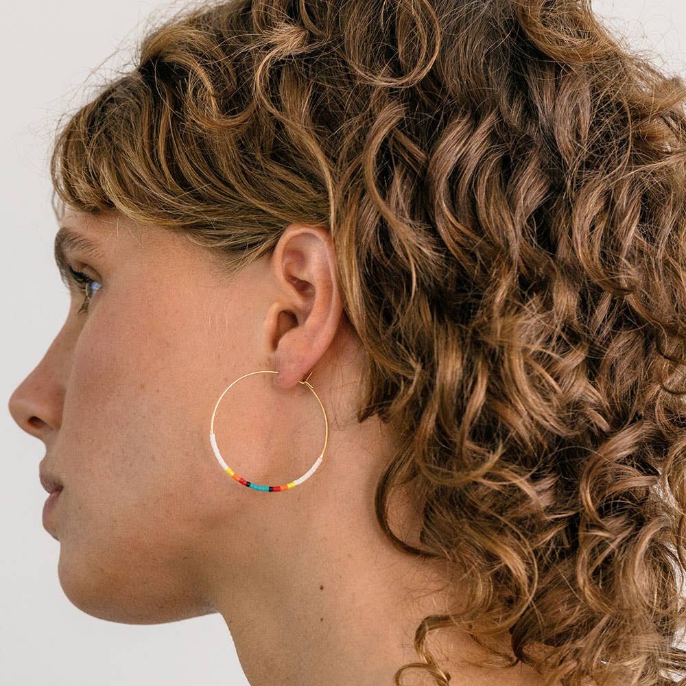 Japanese Seed Bead Hoops - multiple colorways: Bone & Black - The Village Retail