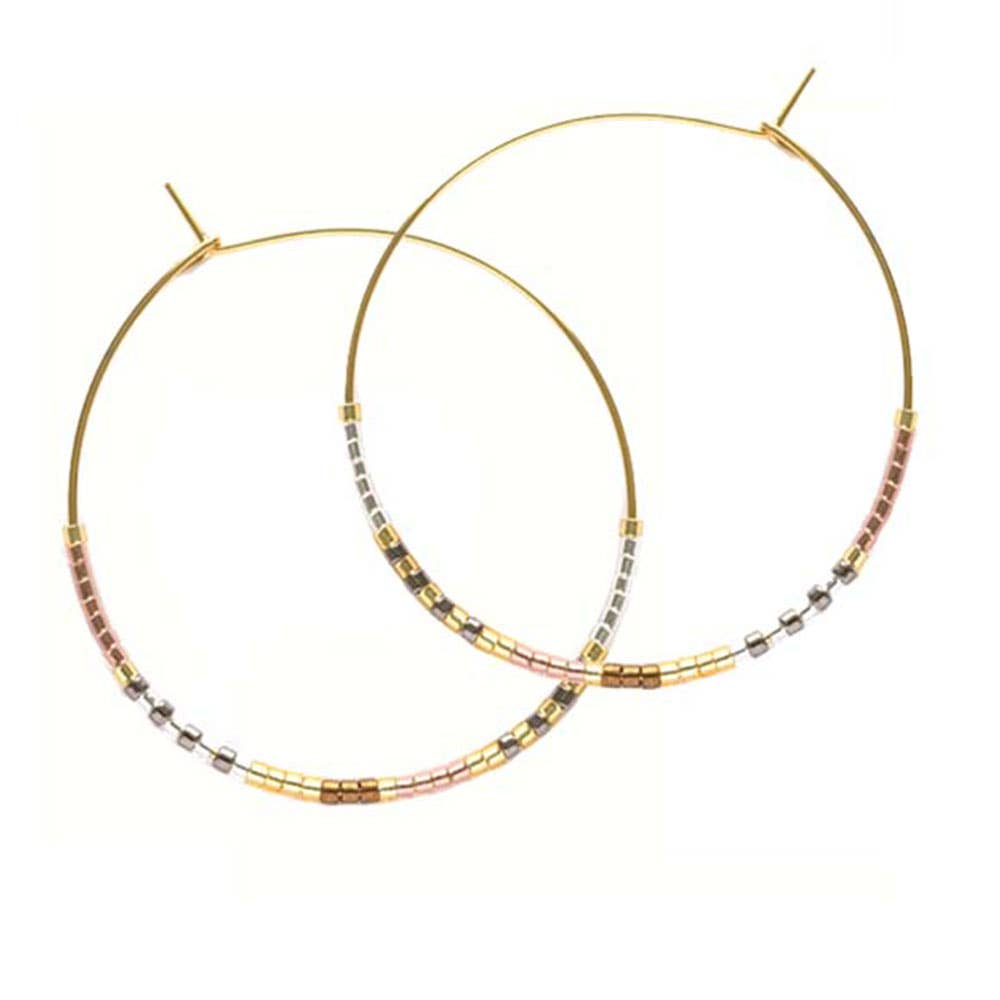 Japanese Seed Bead Hoops - multiple colorways: Bone & Black - The Village Retail