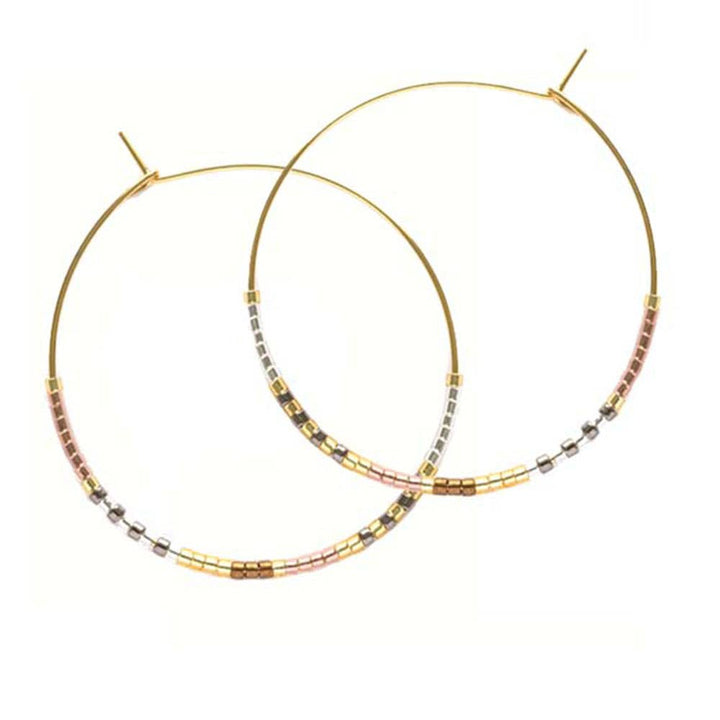 Japanese Seed Bead Hoops - multiple colorways: Bone & Black - The Village Retail
