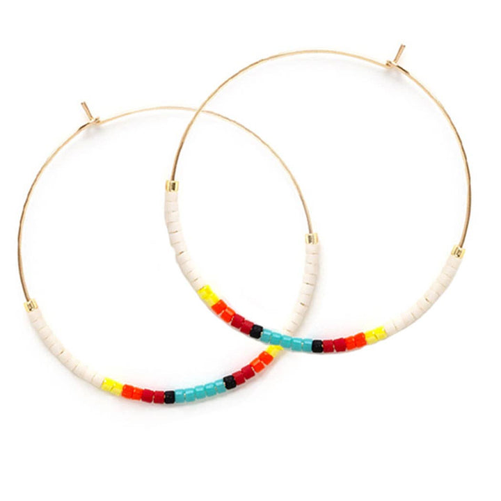 Japanese Seed Bead Hoops - multiple colorways: Bone & Black - The Village Retail