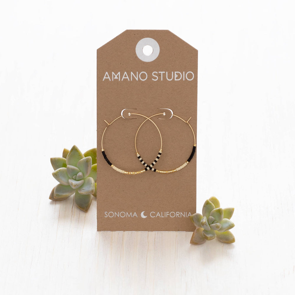 Japanese Seed Bead Hoops - multiple colorways: Bone & Black - The Village Retail