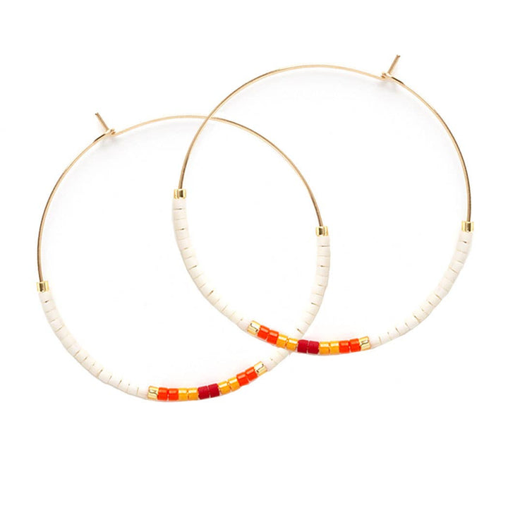 Japanese Seed Bead Hoops - multiple colorways: Bone & Black - The Village Retail