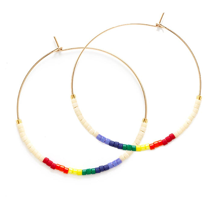 Japanese Seed Bead Hoops - multiple colorways: Bone & Black - The Village Retail