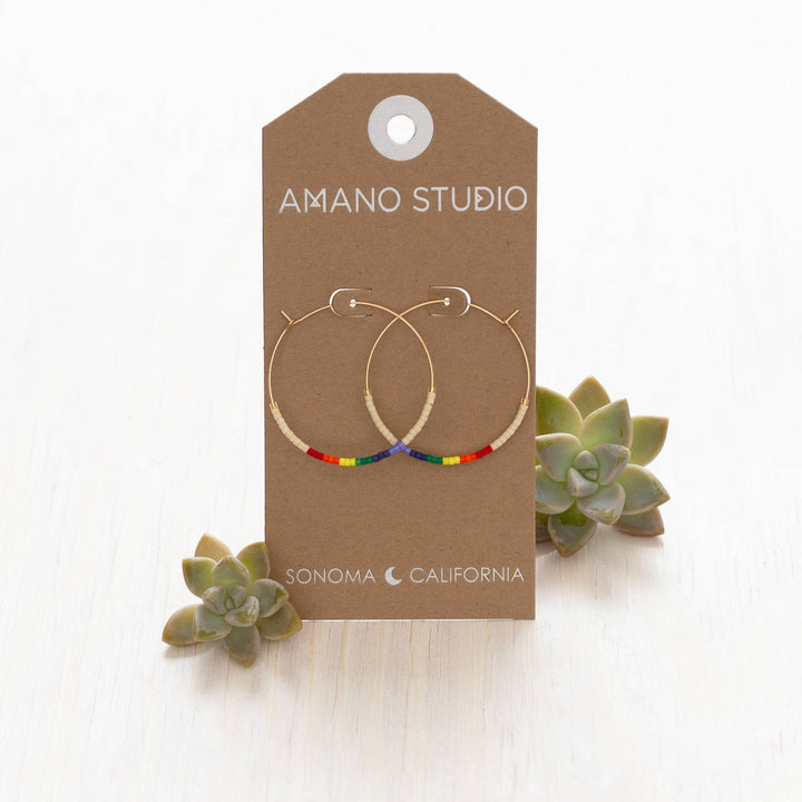 Japanese Seed Bead Hoops - multiple colorways: Bone & Black - The Village Retail