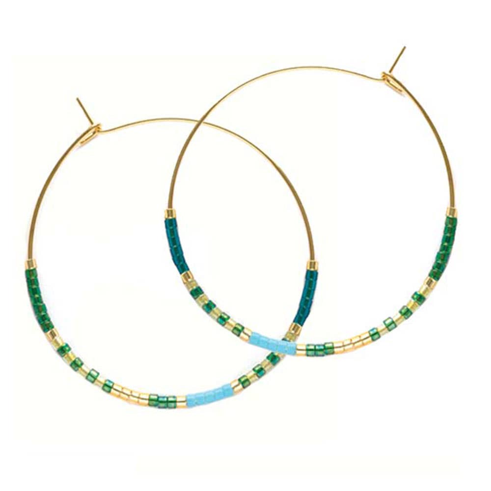 Japanese Seed Bead Hoops - multiple colorways: Bone & Black - The Village Retail