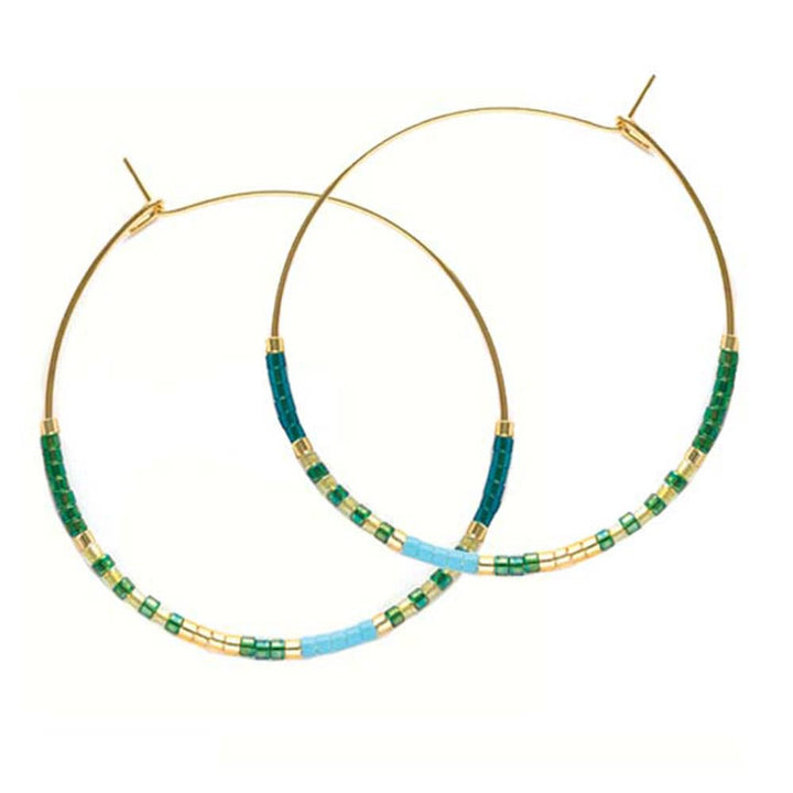 Japanese Seed Bead Hoops - multiple colorways: Bone & Black - The Village Retail