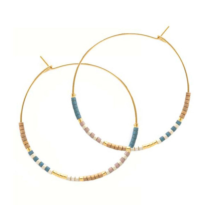 Japanese Seed Bead Hoops - multiple colorways: Bone & Black - The Village Retail