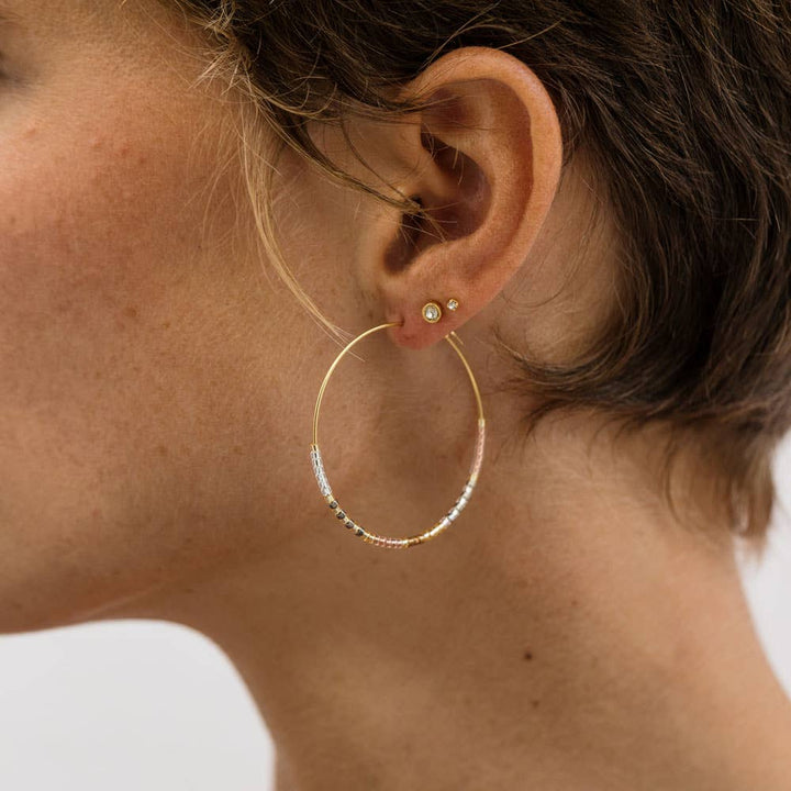 Japanese Seed Bead Hoops - multiple colorways: Bone & Black - The Village Retail