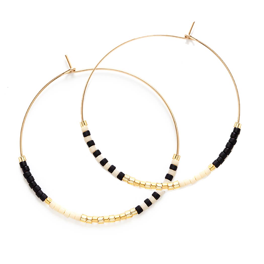 Japanese Seed Bead Hoops - multiple colorways: Bone & Black - The Village Retail