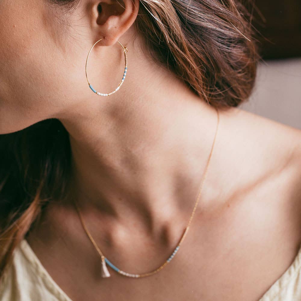 Japanese Seed Bead Hoops - multiple colorways: Bone & Black - The Village Retail