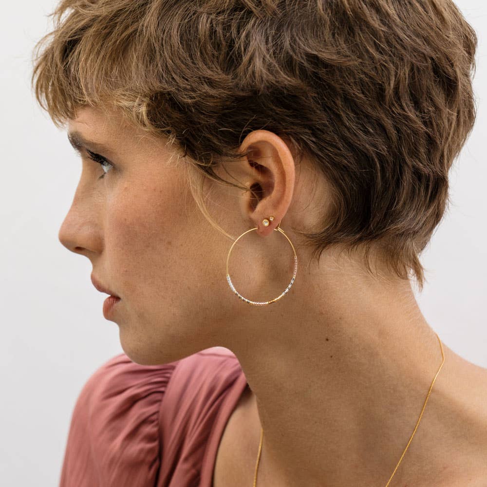 Japanese Seed Bead Hoops - multiple colorways: Bone & Black - The Village Retail
