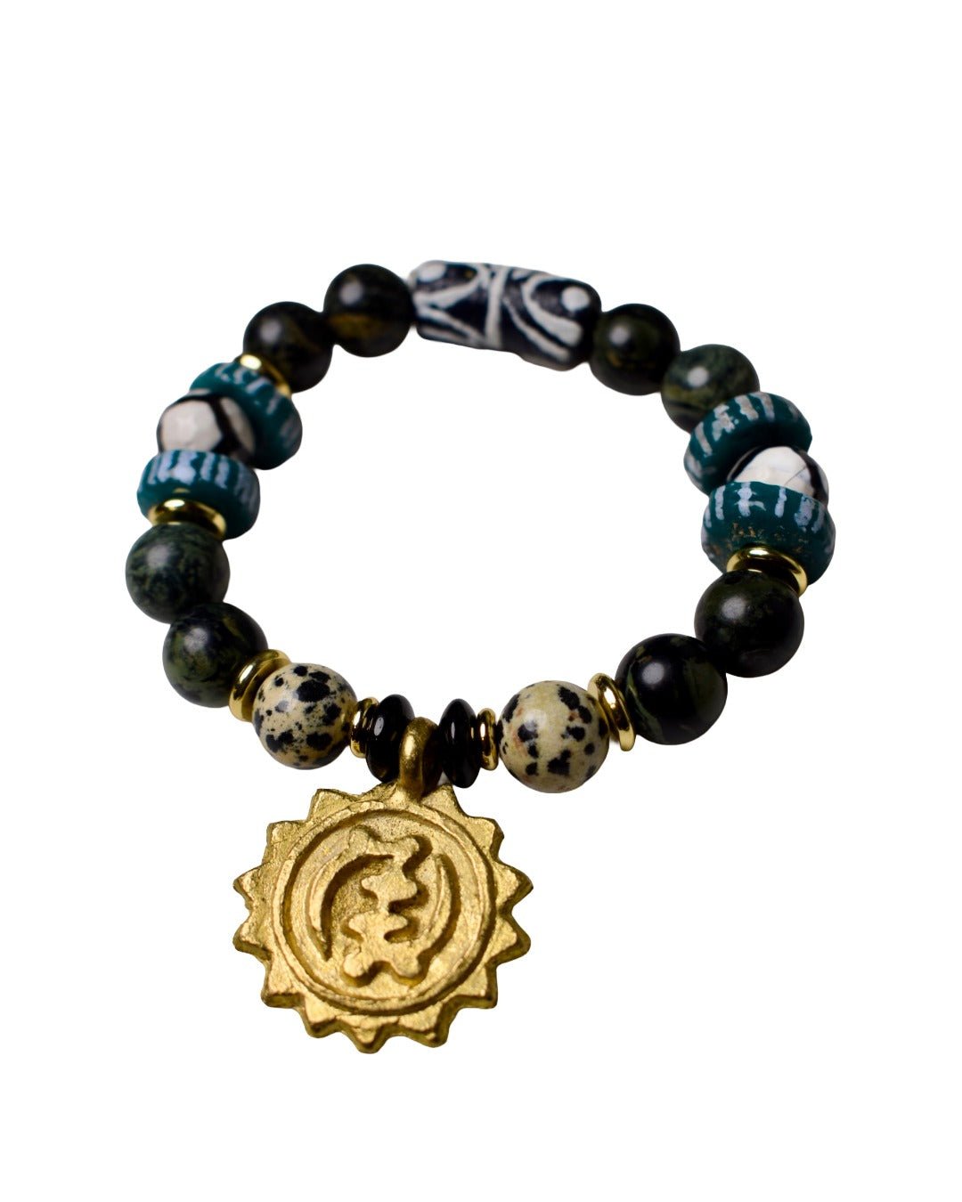 Kambaba Stone & Gye Nyame Bracelet of Ancestral Wisdom - The Village Retail