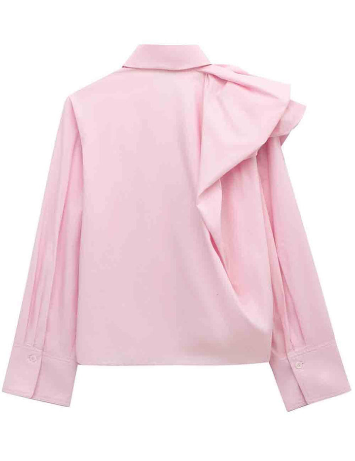Ladies Solid Color Ruched Long Sleeves Shirt - The Village Retail