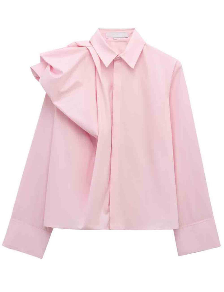 Ladies Solid Color Ruched Long Sleeves Shirt - The Village Retail