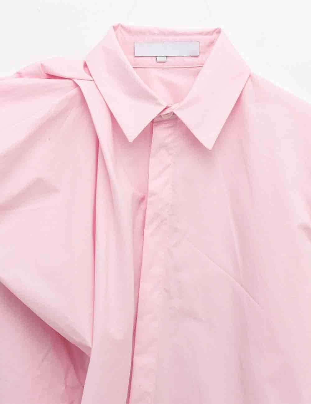 Ladies Solid Color Ruched Long Sleeves Shirt - The Village Retail