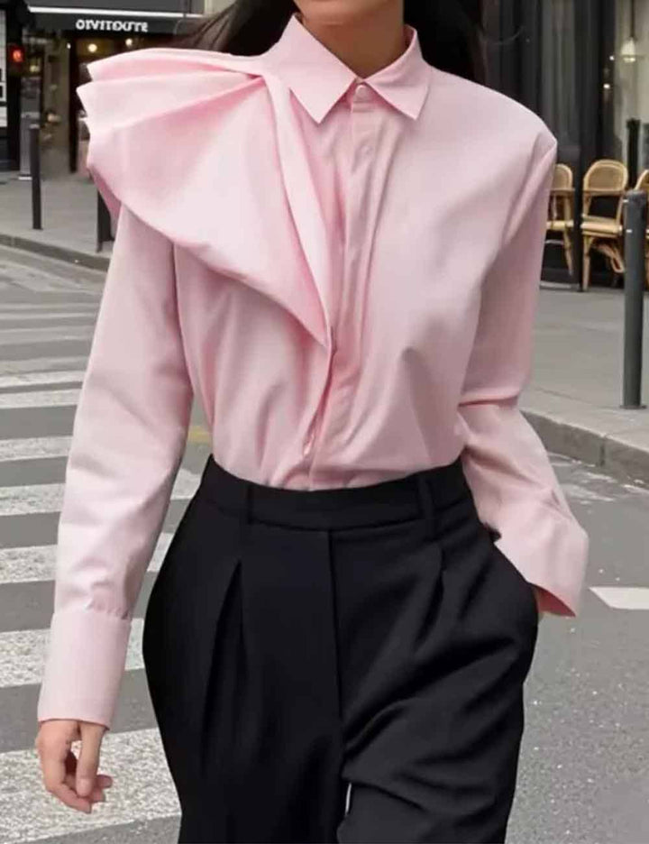 Ladies Solid Color Ruched Long Sleeves Shirt - The Village Retail