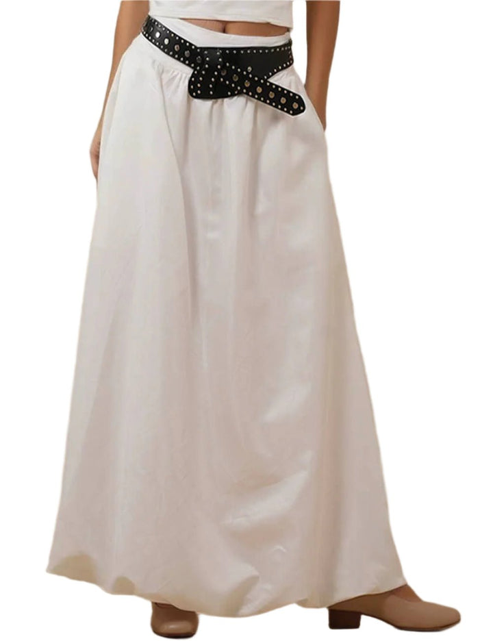 Ladies Solid Color Wide Waistband Skirt White - The Village Retail