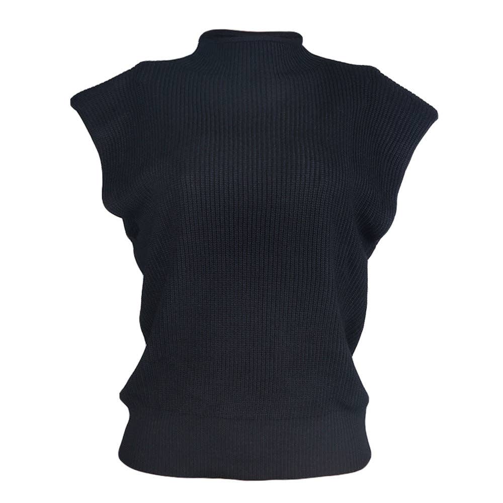 Ladies Solid High Neck Sleeveless Sweater Top - The Village Retail