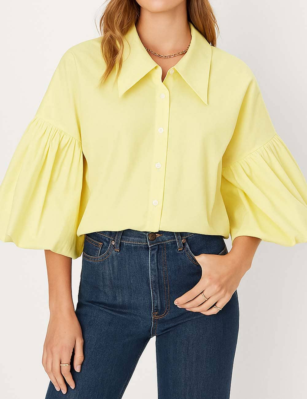 Ladies Striped Puff Sleeves Button Shirt SP068 - The Village Retail
