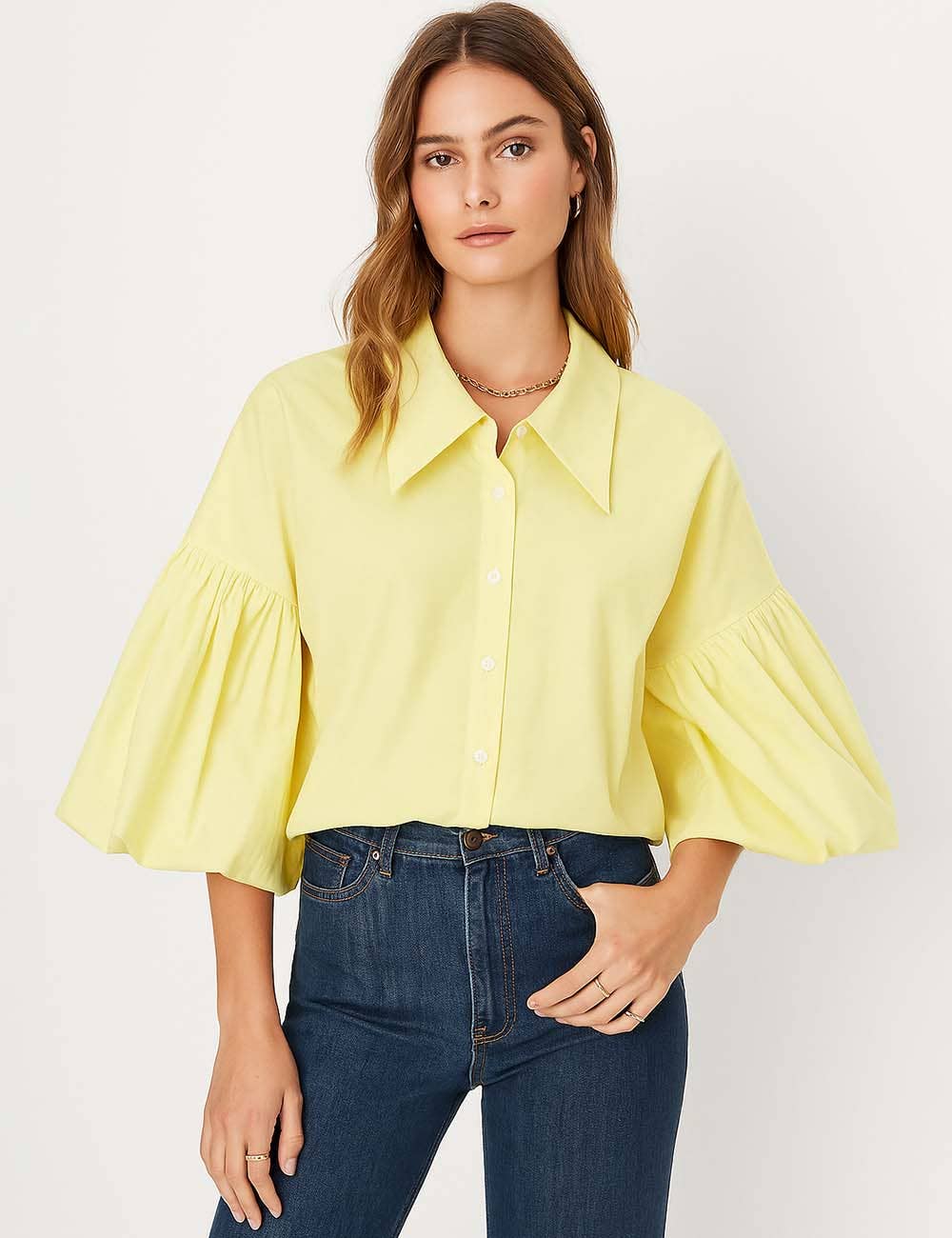 Ladies Striped Puff Sleeves Button Shirt SP068 - The Village Retail