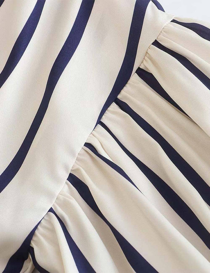 Ladies Striped Puff Sleeves Button Shirt SP068 - The Village Retail