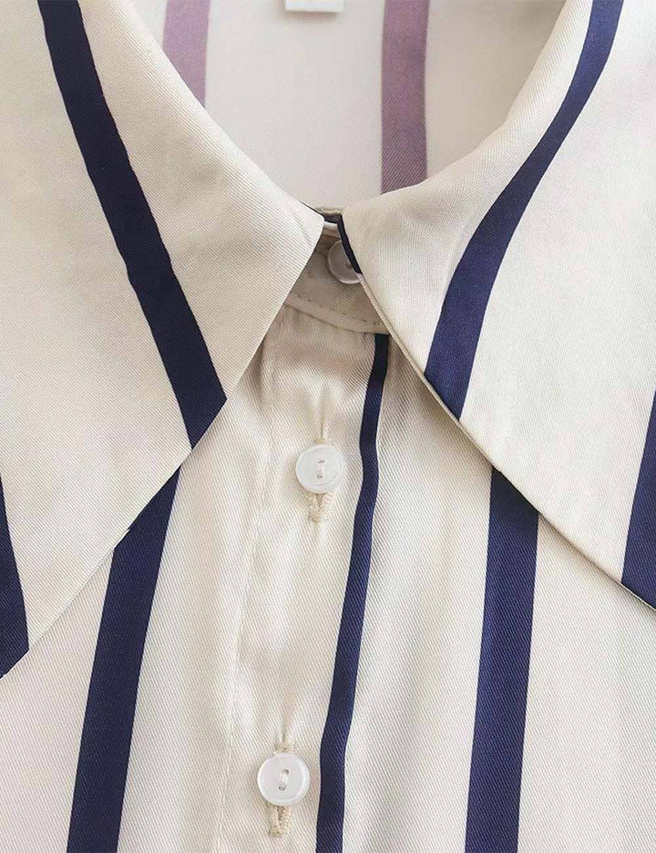 Ladies Striped Puff Sleeves Button Shirt SP068 - The Village Retail