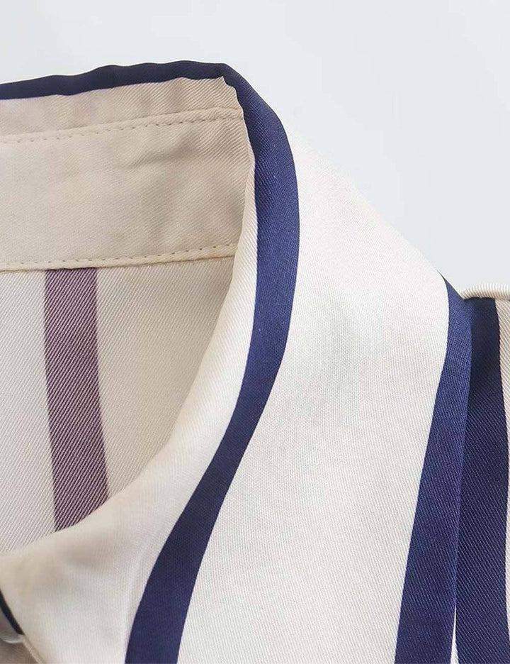 Ladies Striped Puff Sleeves Button Shirt SP068 - The Village Retail