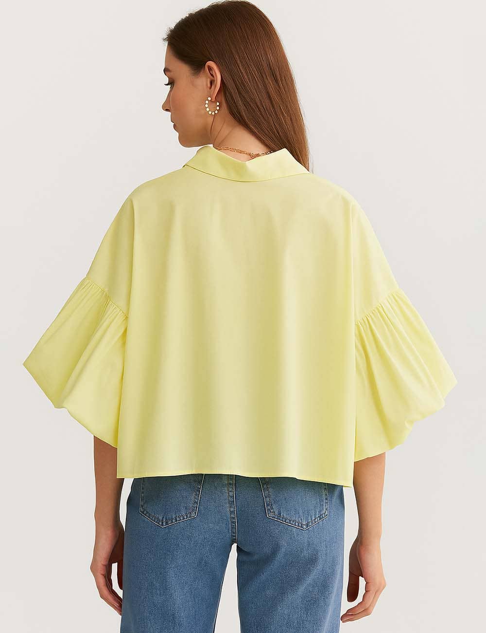 Ladies Striped Puff Sleeves Button Shirt SP068 - The Village Retail