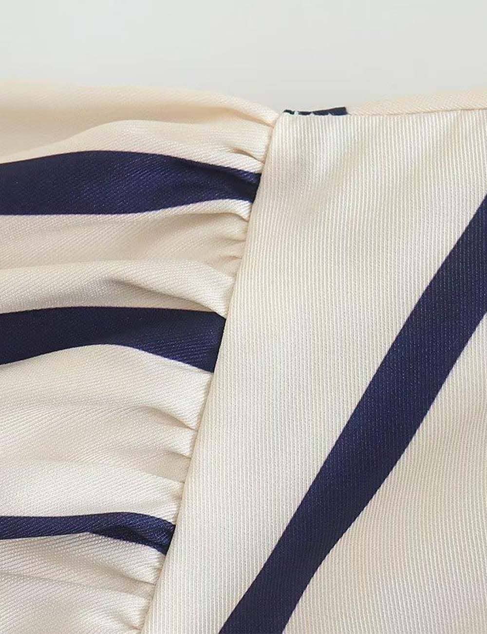 Ladies Striped Puff Sleeves Button Shirt SP068 - The Village Retail