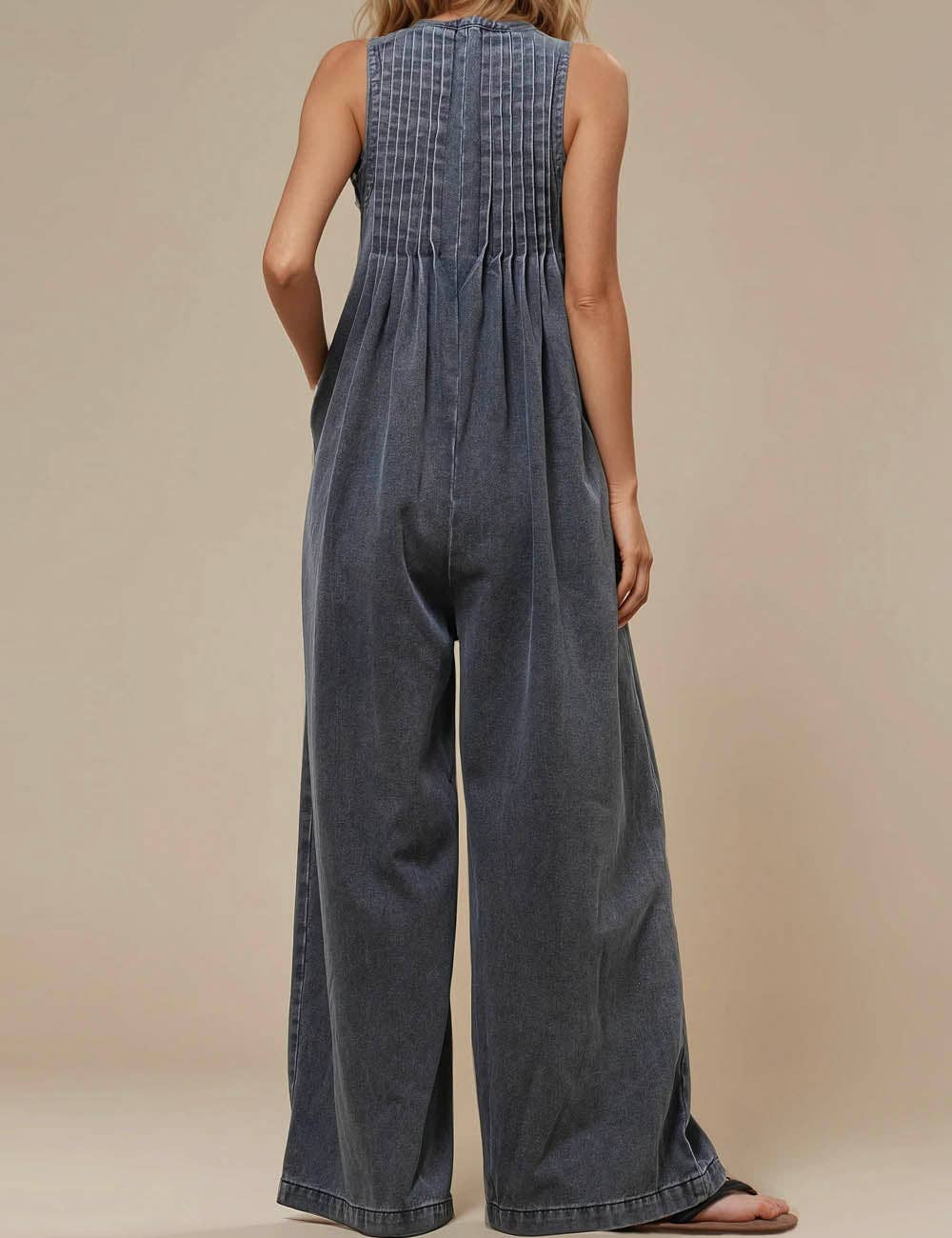 Ladies V - Neck Sleeveless String Tie Jumpsuit: Dark Grey - The Village Retail