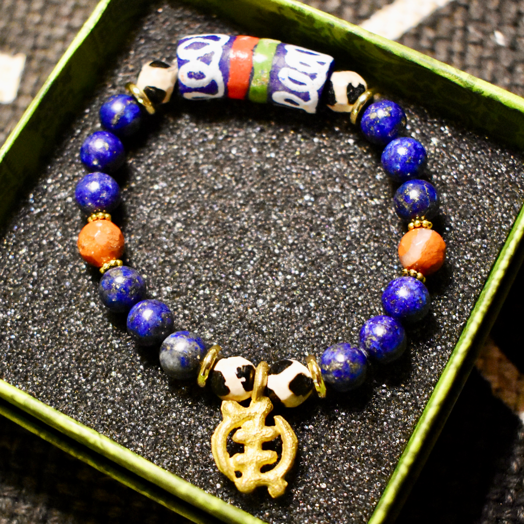 Lapis Lazuli &amp; Gye Nyame Bracelet of Wisdom and Faith - The Village Retail