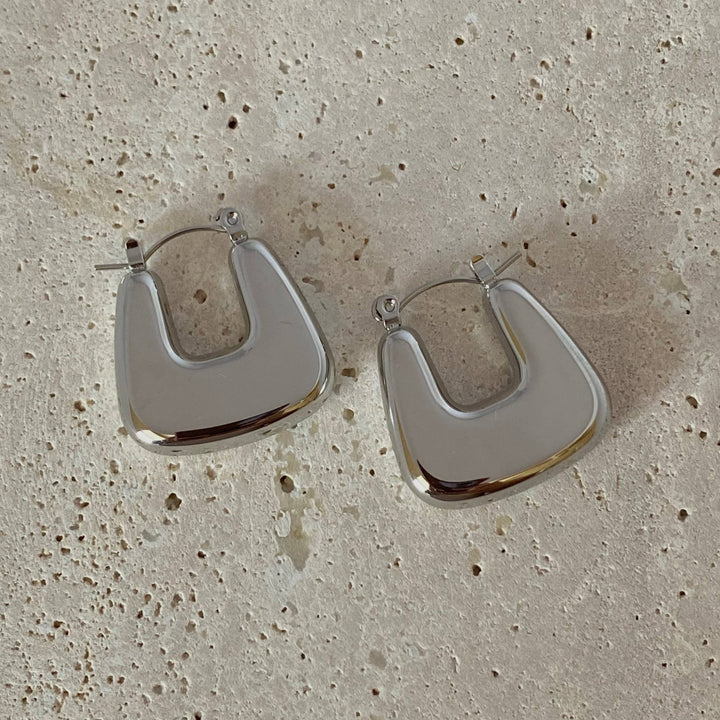 Lightweight silver chunky hoop square earrings waterproof - The Village Retail