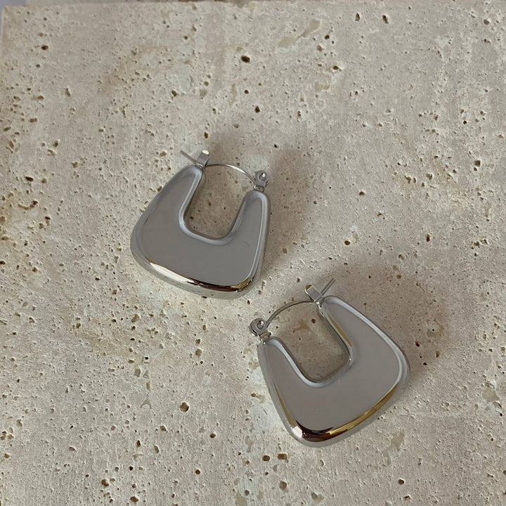 Lightweight silver chunky hoop square earrings waterproof - The Village Retail