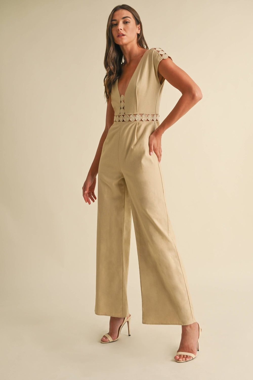 Linen Jumpsuit: Beige / Contemporary - The Village Retail