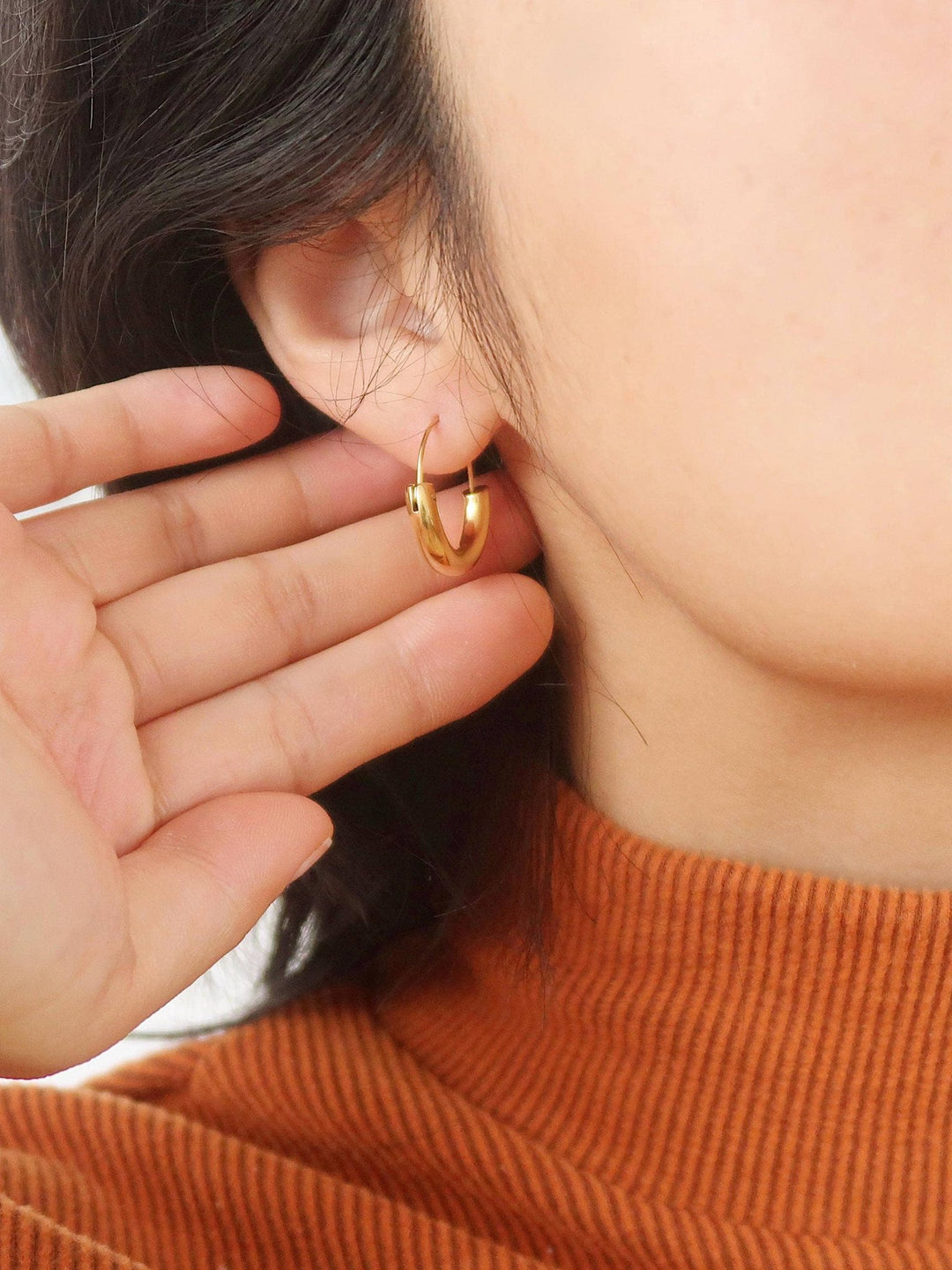 Mackenzie 18K Non - Tarnish U - Shape Hoop Earring - The Village Retail